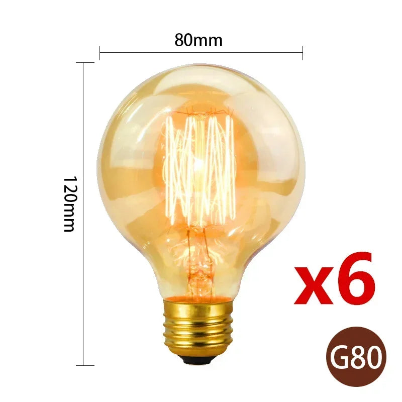 6pcs/lot Retro Edison Bulb C35 T45 ST64 G80 G95 A60 Filament Light 40W E27 Vintage Ampoule Incandescent Lamp Decorative Lights