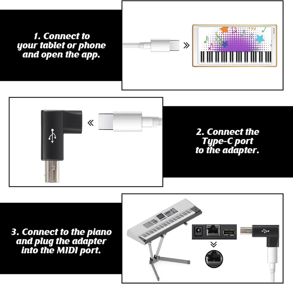 USB C female to Midi 90 degree adapter, USB C to male USB B printer adapter, compatible with printers, MIDI, electronic pianos,i