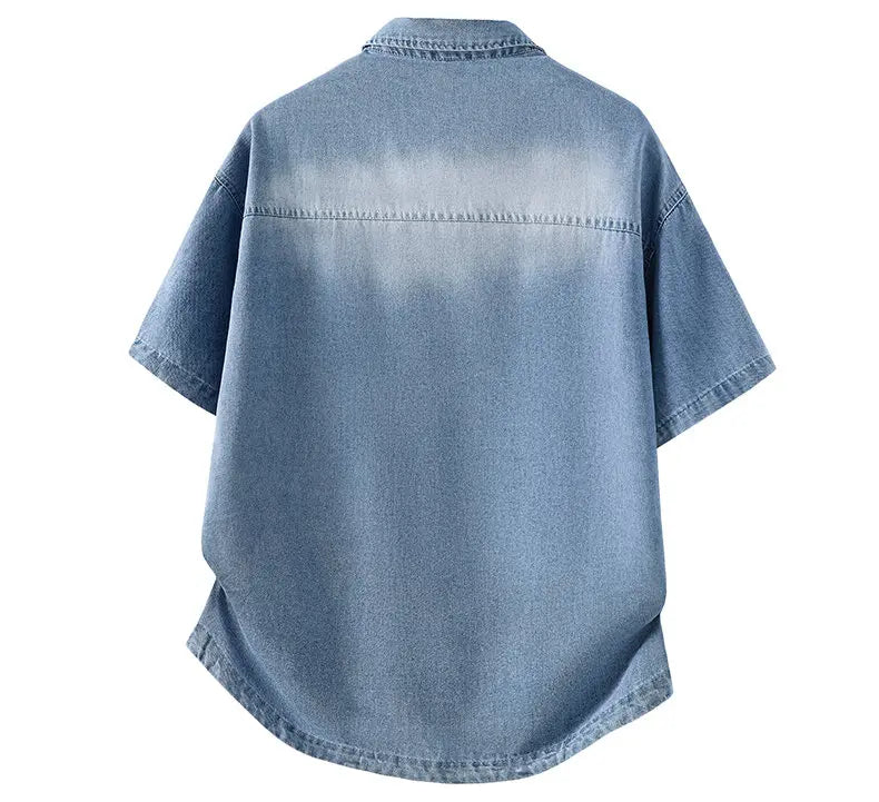 Men's Denim Shirt Summer Fashion Breathable Cotton Blend Short Sleeve Shirt Street Trendy Daily Outing Comfortable Jean Shirt
