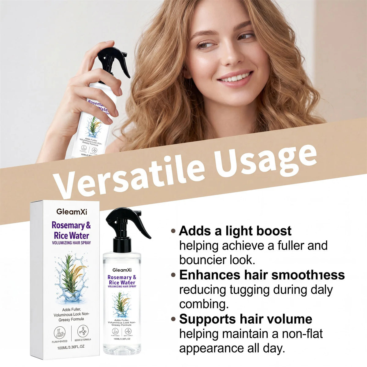 Rosemary Rice Water Hair Care Spray Volumizing Hairs Smooth Frizzy Tame Flyaways Strengthen Root Follicle Nourishing Hair Spray