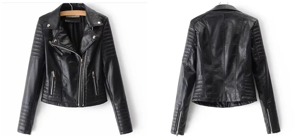 Vintage Women Leather jackets Faux Leather Moto Spring Bomber Jacket Two Zippers Drive Biker Coat PU Windbreak Outwear Autumn