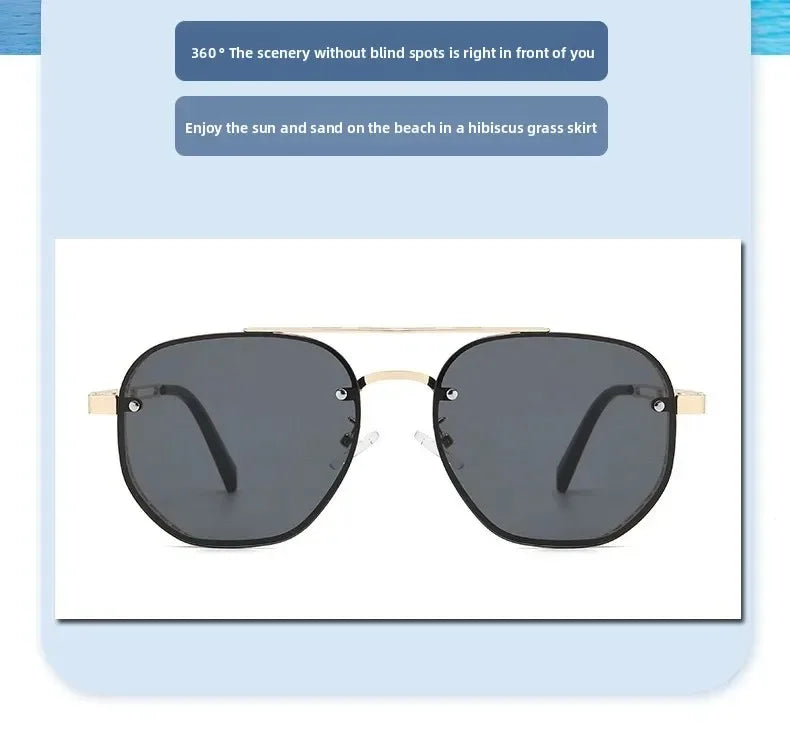 Luxury Brand Double-bridge Sunglasses Fashionable Large Frame with Side Cutouts Eyeglasses Outdoor UV400 Classic Driving Shades