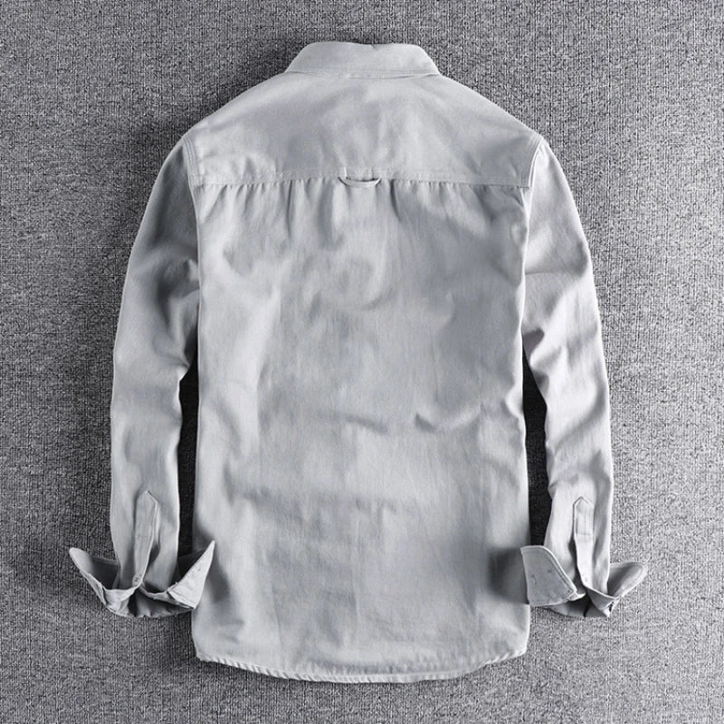Coarse twill cotton wash-and-wear long-sleeved shirt man-n simple trend pocket spring and autumn casual shirt