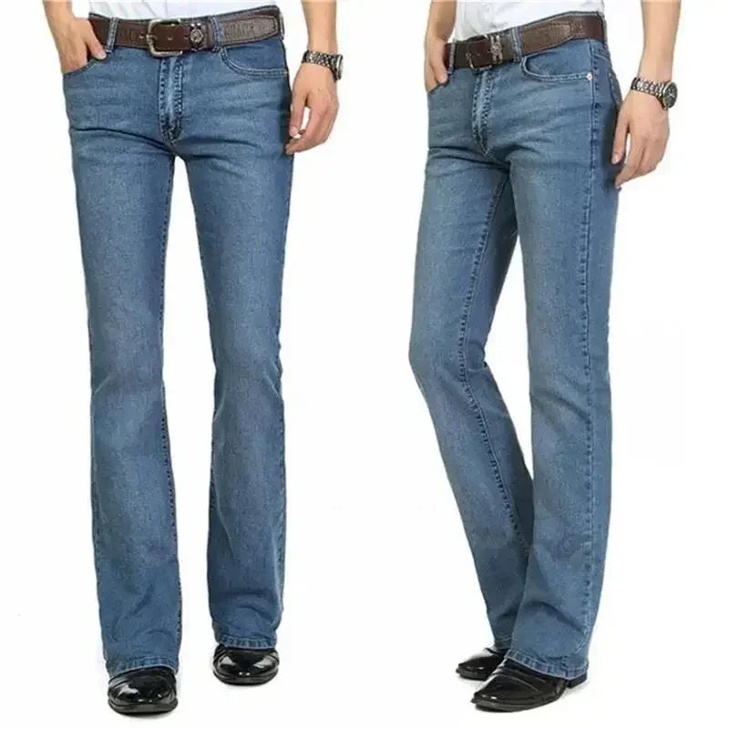 Male Bell Bottom Denim Trousers Slim Black Boot Cut Jeans Men's Clothing Casual Business Flares Pants