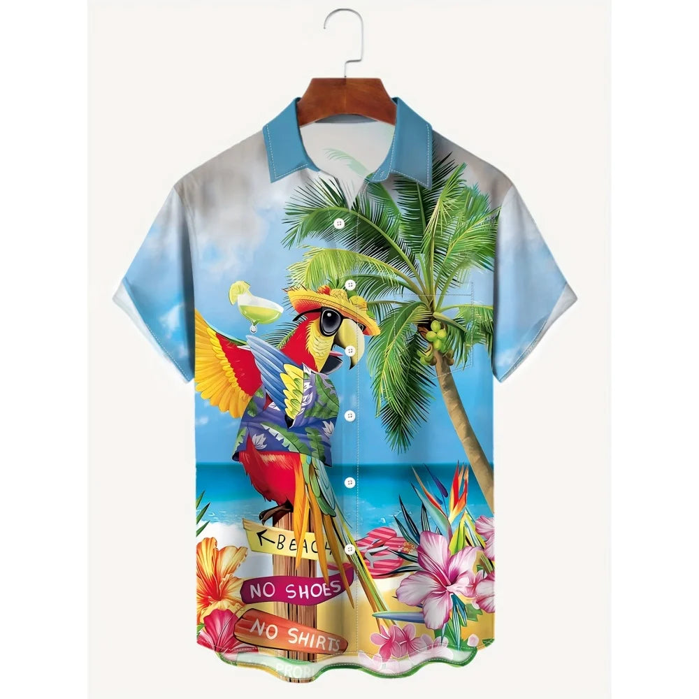 Hawaiian Tropical Plant Palm Tree Leaves 3D Shirt Men's Summer Pattern Breathable Loose Beach Top Outdoor Casual Short Sleeve