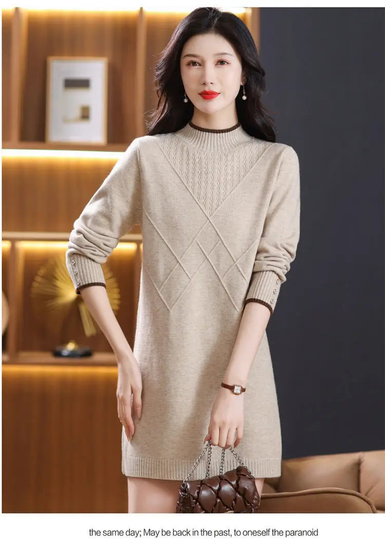 Women's Turtleneck Knitwear Top Long Sleeve Pullover Sweater Woman Clothing Fall Winter Knit Basic Blouse Wool Ladies Sweater