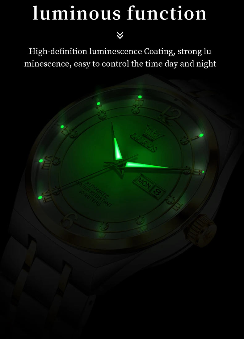 OLEVS 7068 Mens Watch Original Automatic Menchanical Wristwatch Waterproof Luminous For Men Sport Date Dual Calendar Design