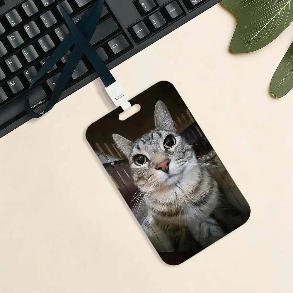 Kitty Cute Cat Meme Funny Card Holder Cardcase Bank Credit Student ID Subway Work Permit Badge Holder Door Card