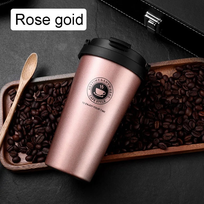 New American Simple Coffee Cup Portable Office Large-capacity Double-layer Vacuum Thermos Cup with Rope Seamless Lined Mug
