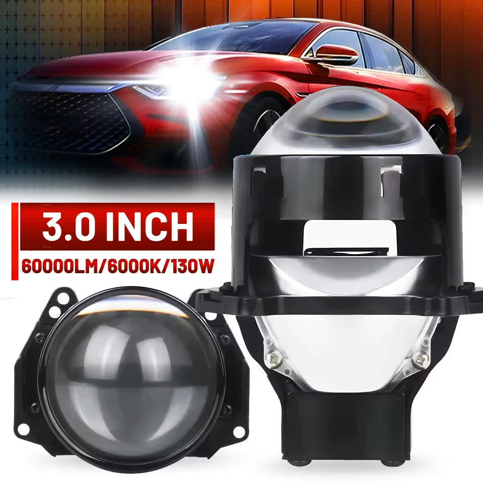 2PCS 3 Inch Bi LED Projector Headlights Lenses for Hella LED Lights Projector 130W 60000LM Diode Headlamp Car Accessories