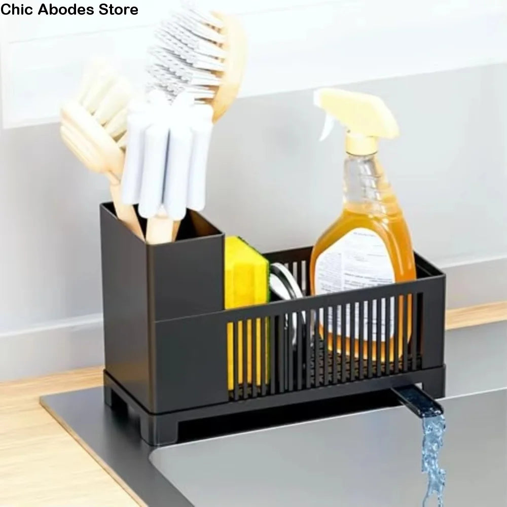 Well-ventilated Kitchen Sink Organizer Plastic Space-saving Sink Sponge Storage Basket Sponge Holder Kitchen Drain Rack