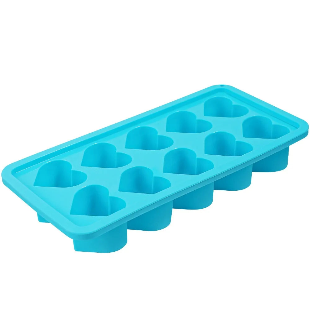 New 3D Love Heart Ice Tray Silicone Pink Blue Red Ice Cube Mold 10 Compartment Easy Release Cupcake Mold Kitchen Gadgets