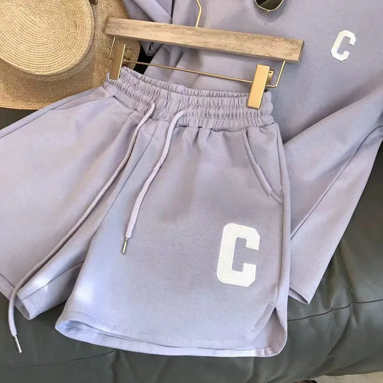  2 Piece Set Women Summer Loose Short Sleeve T-Shirt Casual Shorts Sports Print Letter Casual Suit Large Size Short Pajamas