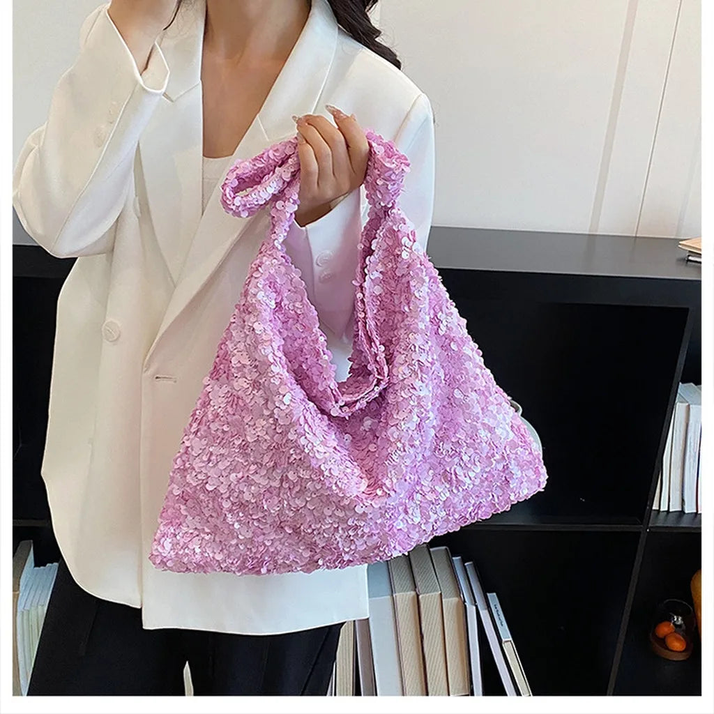 Women'S Sequined Tote Bag Medium-Soft Shoulder Tote Bag Large Capacity Tote Casual For Shopping Meeting Date