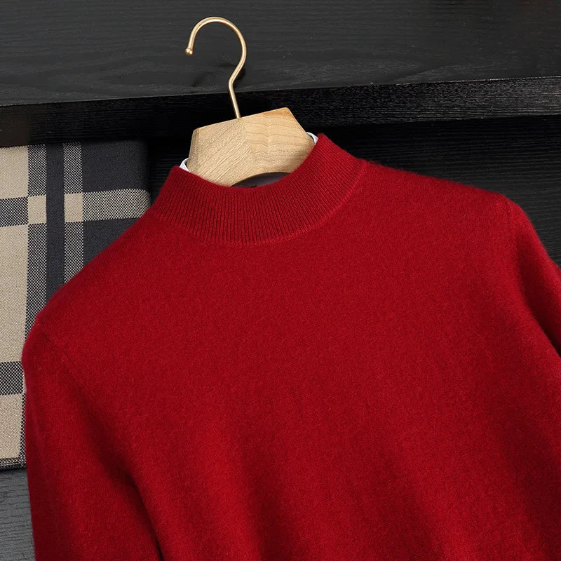 Autumn and Winter Half-high Neck 100% Pure Wool Men's Long Sleeve Leisure Sweater Knitwear
