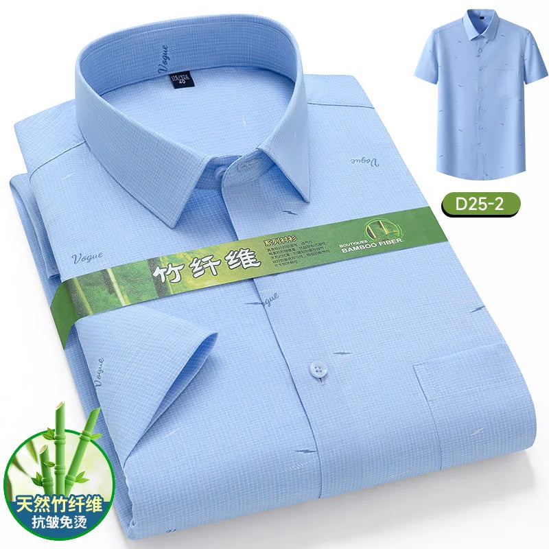 Men's Summer Bamboo Fiber Shirt Short Sleeve Lightweight Casual Breathable Soft Fabric Easy Care Slim Fit Business Casual Wear