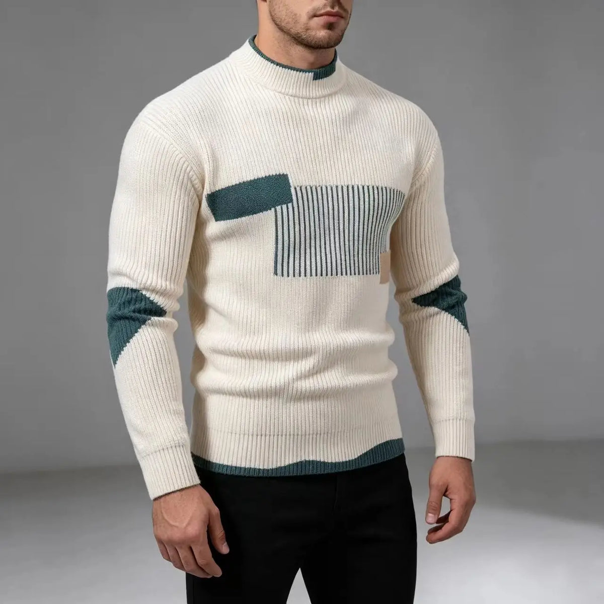 Striped Jacquard Man Pullover Sweaters Jersey Cuello Alto Hombre Autumn Winter Half High Collar Long Sleeve Men Knitted Sweater