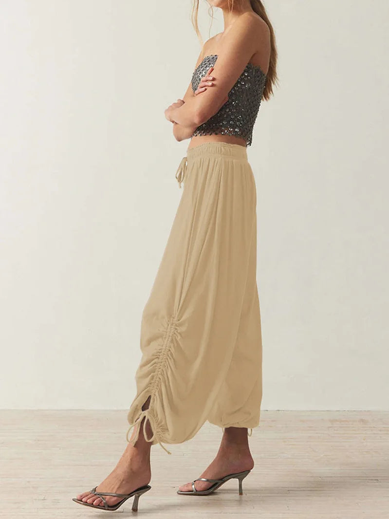 2026 New Drawstring Lantern Pants Women's Casual High Waist Loose Trousers Spring Summer Fashion Streetwear Female Joggers Pants