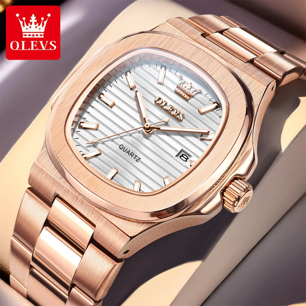 OLEVS Men Watch 3696 Fashion Trend Original Watch Luxury Square Calendar Waterproof Luminous Simple Business Men Quartz Watch