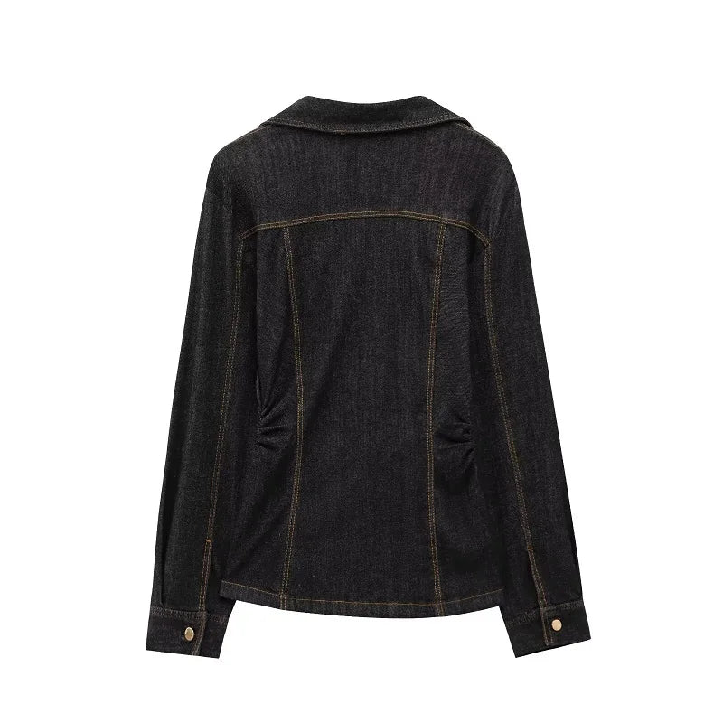 MUJER 2025 Denim Women's Pants Sets Button up Shirt Two Piece Outfits Woman High Waist Women's Trousers Suits Spring Lady Sets