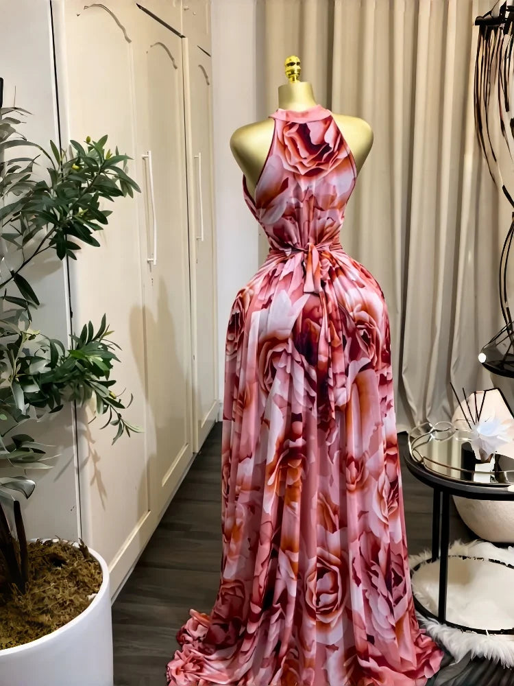 GLCMYAYA 2025 Fall Women O-neck Sleeveless Print Mermaid Maxi Dress Evening Birthday Beach Sexy Night Party Long Dresses