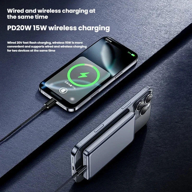 50000mAh Magnetic Power Bank PD20W Super Fast Charging Large Capacity Wireless External Battery for iPhone Huawei Watch