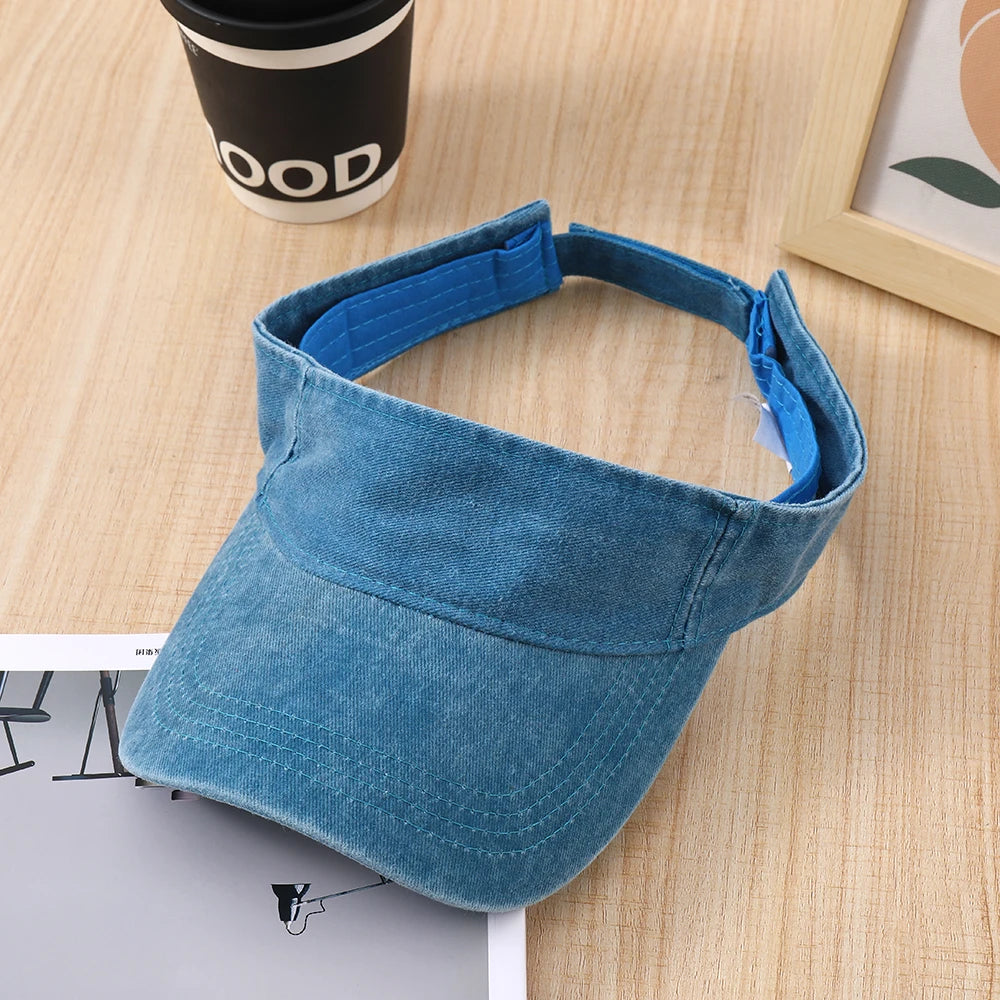 Summer Sun Hats Washed Cotton Empty Top Cap Women Men Sports Travel Beach Hat Solid Color Sunscreen Anti Uv Visor Golf Caps