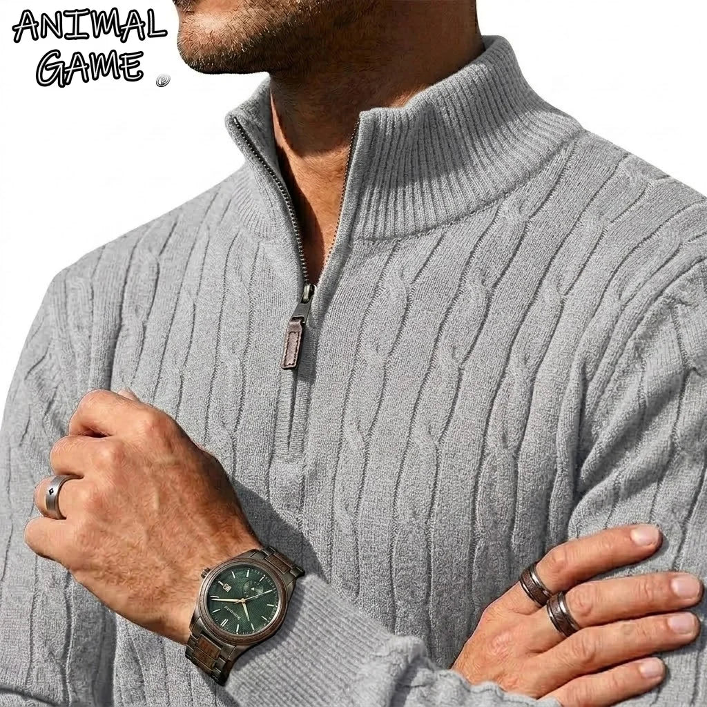 New Men's Cable Knit Half Zip Sweater Jacket Casual Long Sleeve Knitted Pullover Autumn Winter Warm Cardigan Outerwear Coats