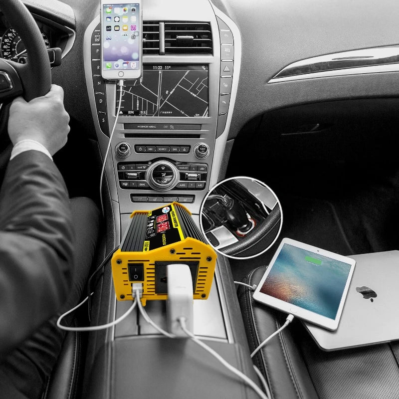 4000W Inverter Converter Adapter 12V to 110V 220V Voltage Transformer Car Power LED Display Dual USB Home Car Modified Sine Wave