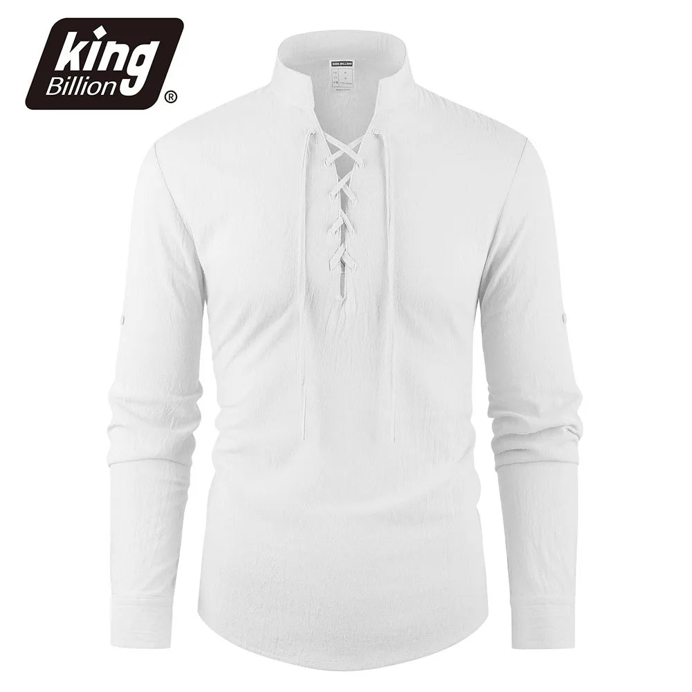 Men's Vintage V-neck T-shirt Cotton Linen Pirate Medieval Viking Gothic Tops Shirts Long Sleeved Cospaly Halloween Party Top