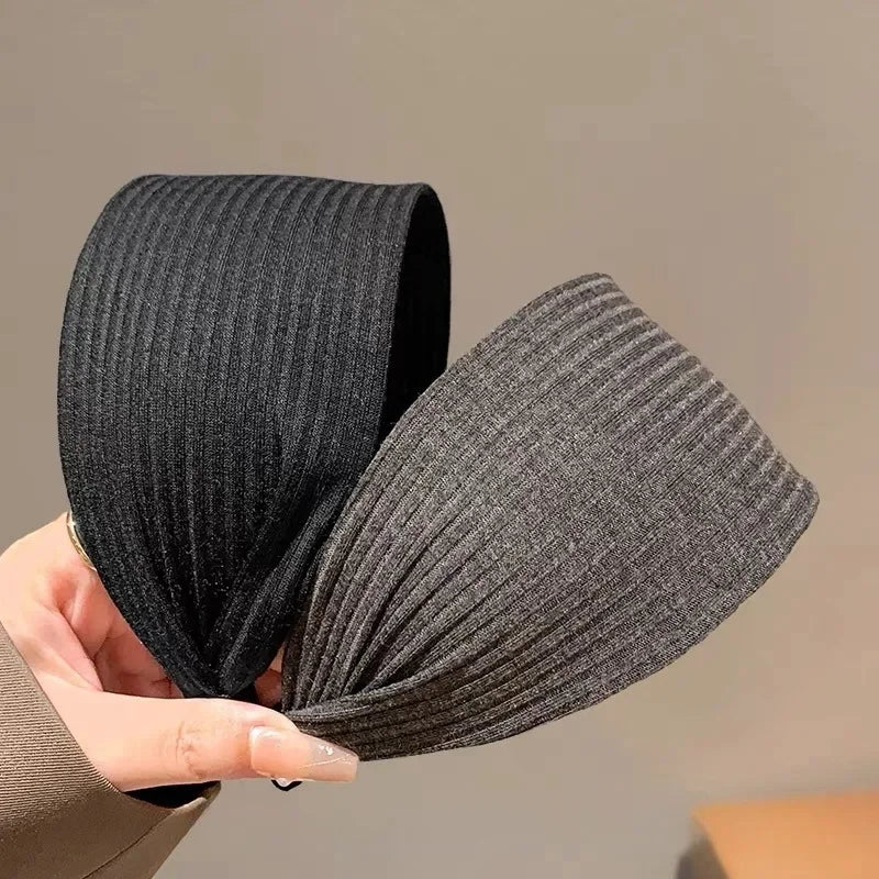 New Soft Wide Knitting Cotton Hairbands for Women Girls Korean Neutral Solid Turban with Teeth Head Band Headwear Accessories