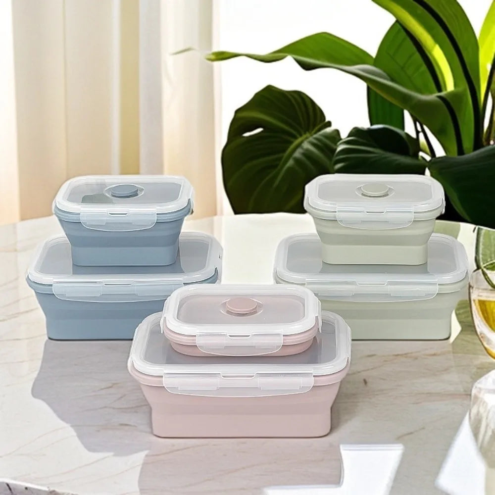 4pcs Microwaveable Silicone Lunch Box Large Capacity Rectangular Food Storage Container with Lid High-temperature Resistant