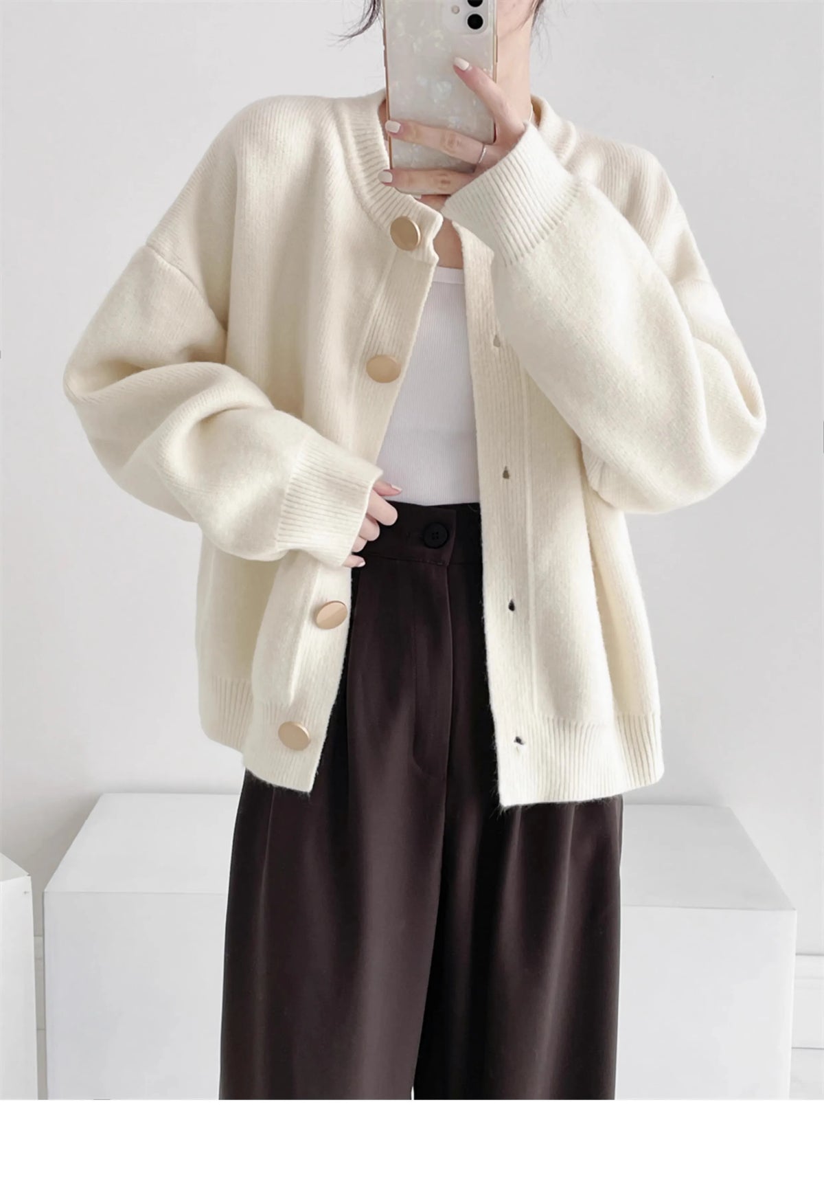AOSSVIAO Women Cardigans Sweater O-neck Autumn Winter Knitted Loose Cardigans Solid Single Breasted Womens Sweaters