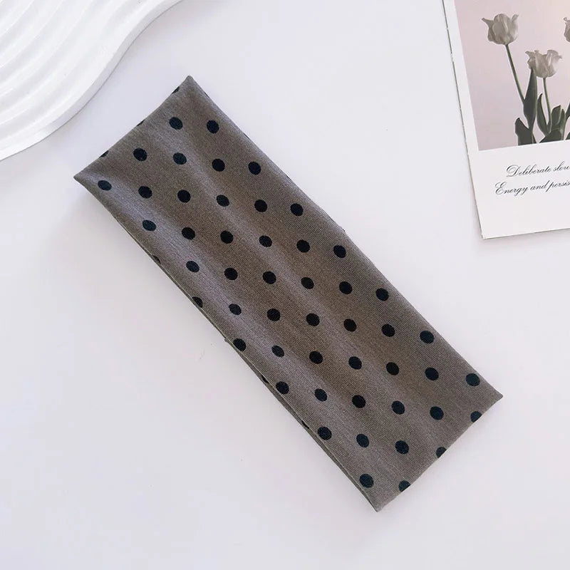 Hot Sale! Polka Dot Yoga Elastic Headband Fashionable Travel Vacation Makeup Headband Sports Fitness Sweat-absorbent Hairband