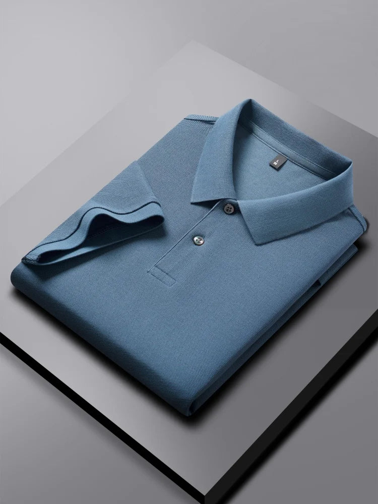 100% Pure Cotton Boutique Short-Sleeved High-End Men's Polo Shirt Summer High-Quality Solid Color Tops Business Casual T-Shirt