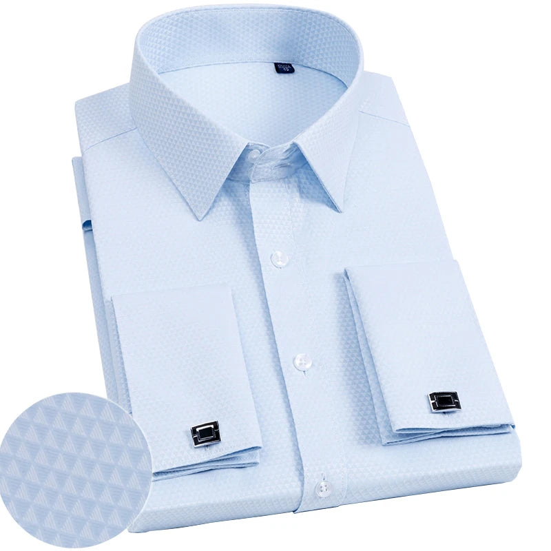 Men's Slim Fit French Cufflink Shirt Long Sleeves Double Cuff Solid Color High End Wedding Formal Dress Casual Men's Clothing