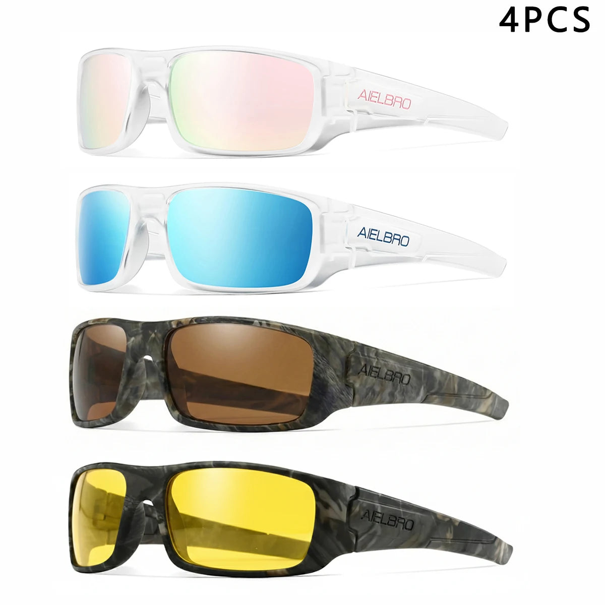 4PCS Sun Glasses – Unisex Square Frames with UV400 Lens, Perfect for Driving, Golf, Fishing All-Weather Outdoor Activities