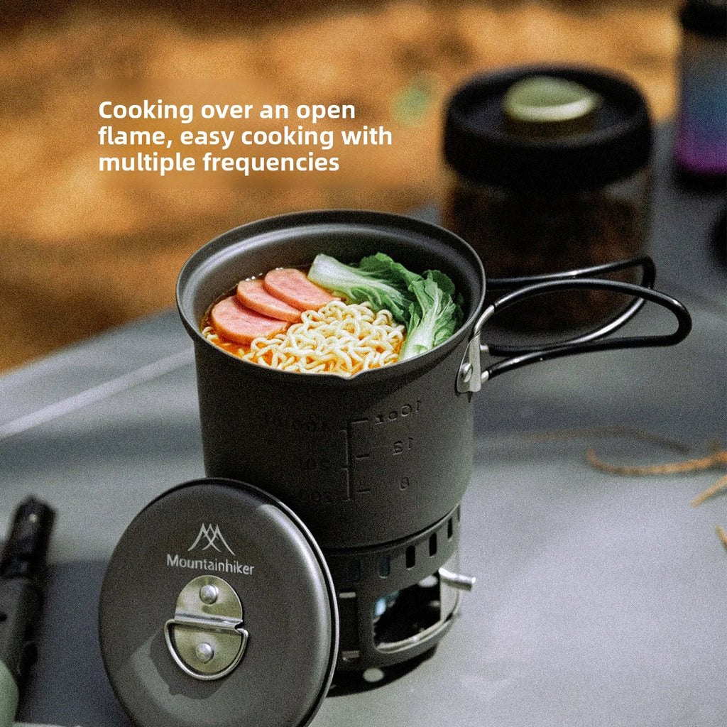 MOUNTAINHIKER Camping Cookware Set, Ultralight Portable Alcohol Stove Set with Pot, Windproof Integrated Cooking Kit for Hiking