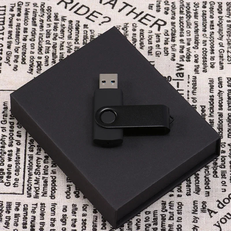 Gift Box Custom The Logo for Free Pen Drive Real Capacity USB Flash Drives Black Memory Stick Color Printing 64GB/32GB U Disk