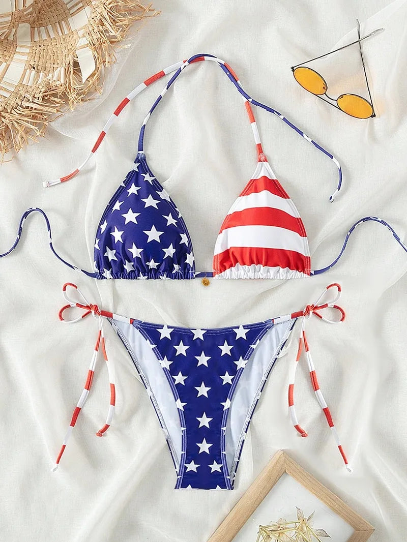 Retro Polka Dot Bikini Set Women Swimsuit Female Swimwear Micro Thong Bikinis Brazilian Halter Beach Wear Lace Up Bathing Suit