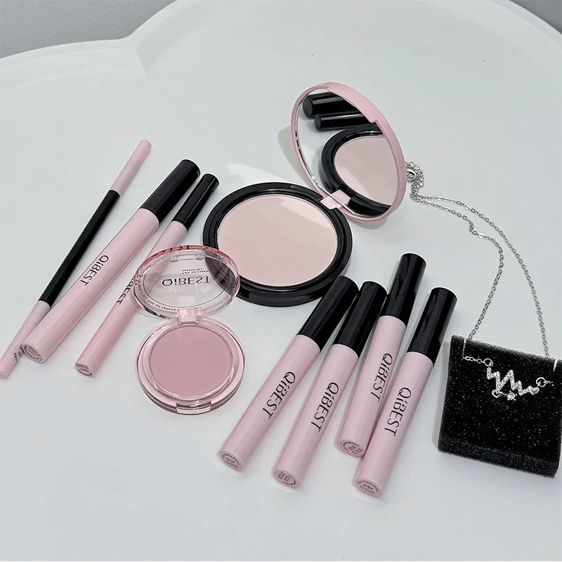 Multipurpose Makeup Set 4PC Liquid Lipstick,1 Pressed Powder,1 Face Blush,1 Eyeliner,1 Mascara,1 Eyebrow Pencil Korean Cosmetics