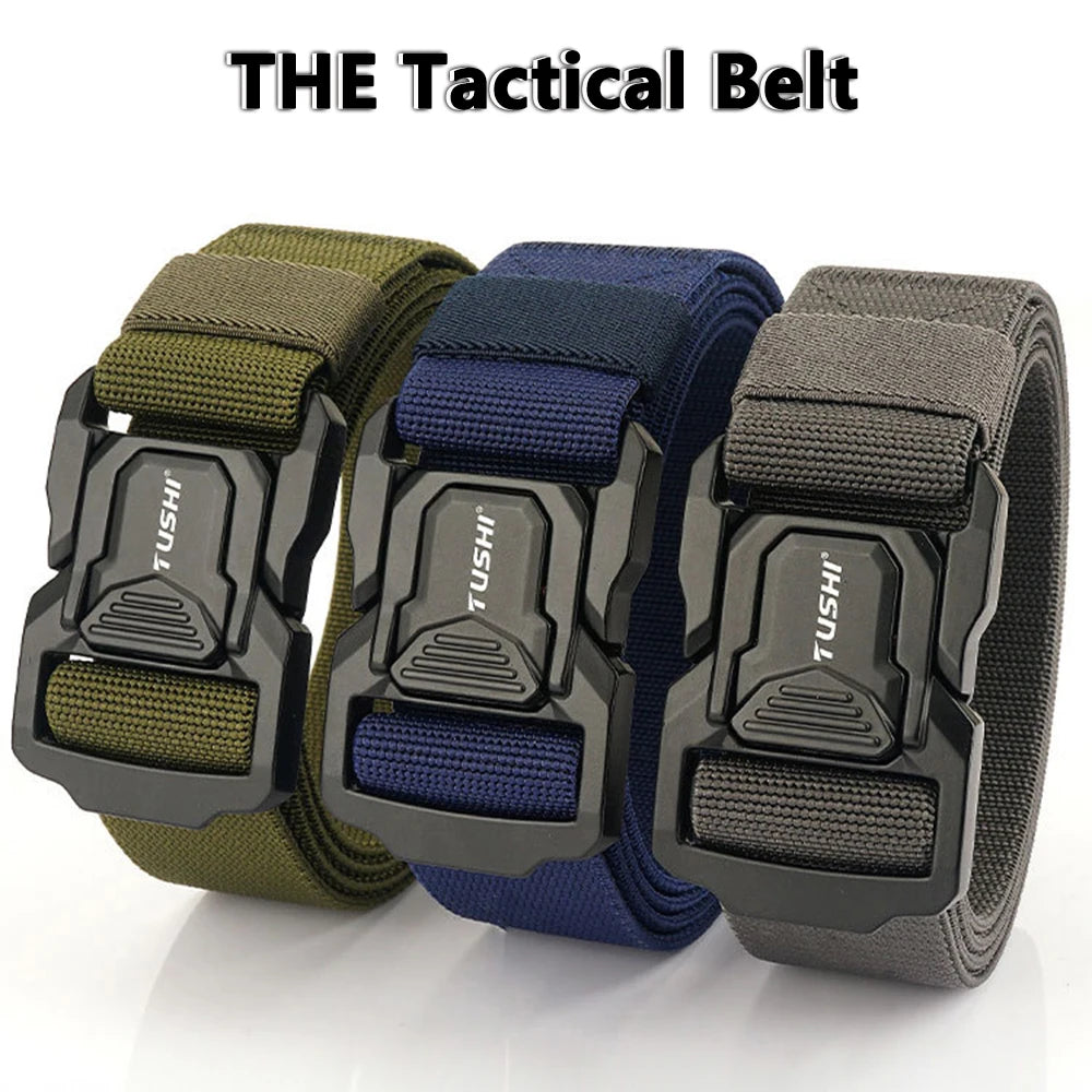 TUSHI New Tactical Outdoor Belt for Men and Women Aluminum Alloy Buckle Quick Release Elastic Belt Casual Belt Jeans Waistband