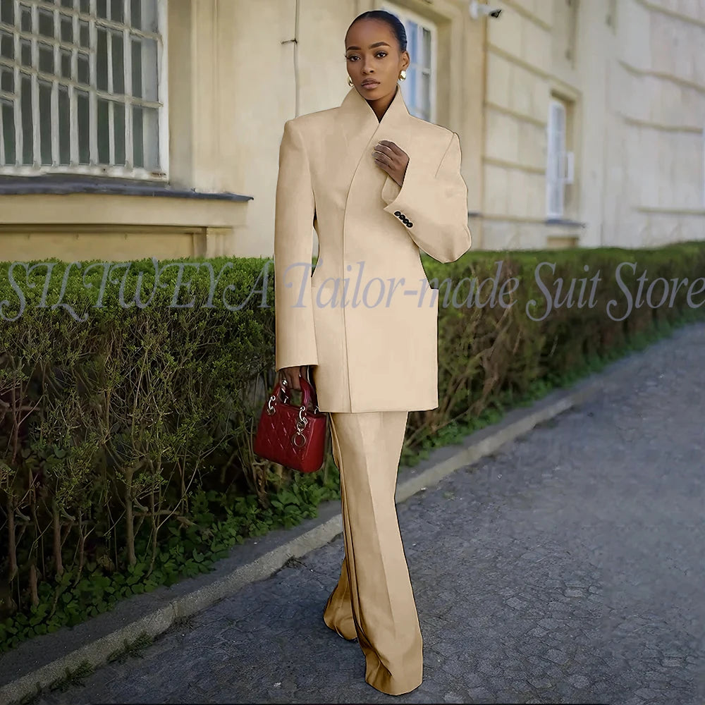 White Pants Suit Woman Luxury 2 Pieces Jacket Pants Smart Casual Office Lady Blazer Set Solid Color Trajes De Mujer Elegante