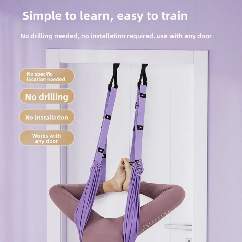 Adjustable Women Aerial Yoga Strap Elastic Stretch Door Hanging Aerial Yoga Hammock Swing Anti-Gravity Resistance Auxiliary