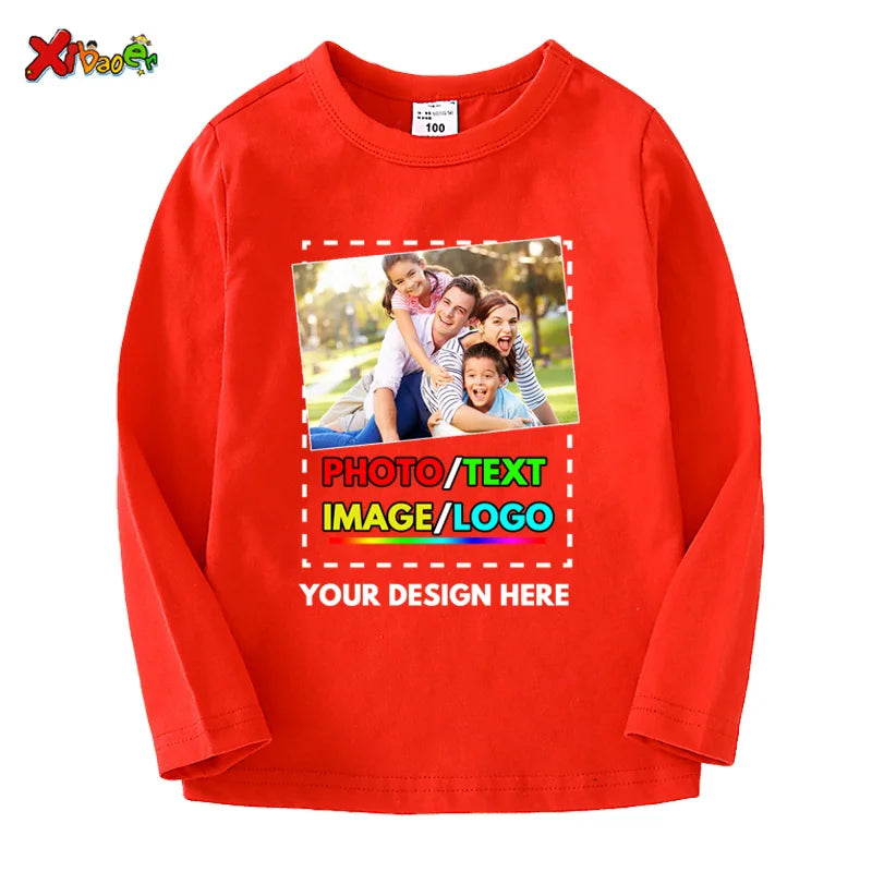 Custom Long Sleeves Shirt Kids Personalized Photo Shirt Children T-Shirt Name Clothing Girl Boy Shirt Toddler Logo Design Shirt