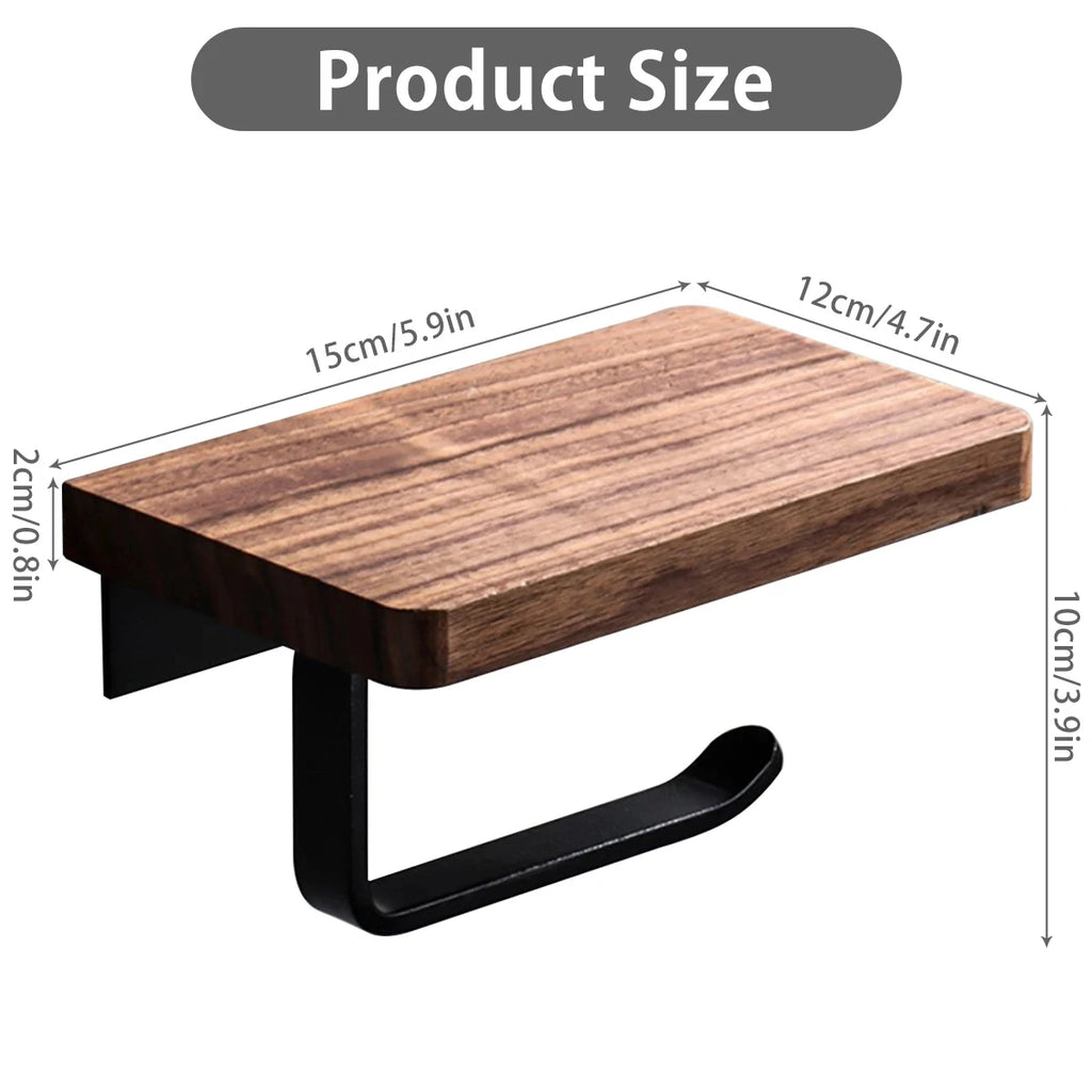 Wooden Toilet Paper Holder With Shelf Wall Mount Rustproof Matte Black Toilet Paper Holder Wall Mount Toilet Paper Roll Holder