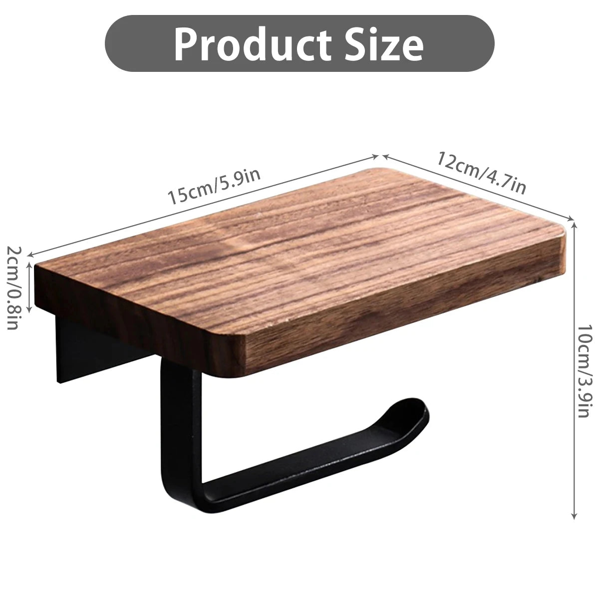 Wooden Toilet Paper Holder With Shelf Wall Mount Rustproof Matte Black Toilet Paper Holder Wall Mount Toilet Paper Roll Holder