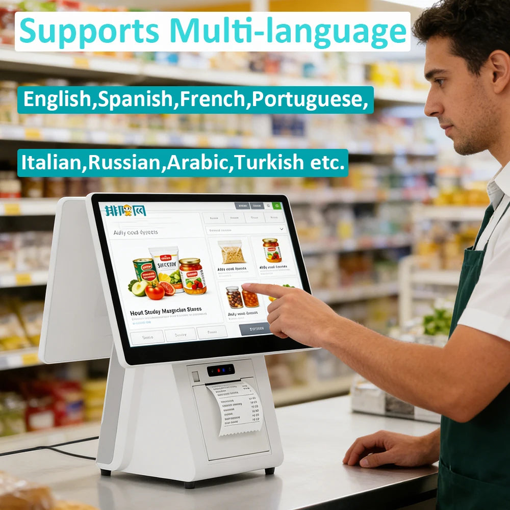White POS System Efficient Cash Register Business Management Touch Screen Windows POS Terminal Printer All In One POS System