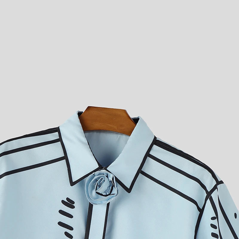 INCERUN Men's Shirt Printing Lapel Short Sleeve Flower Casual Men Clothes Streetwear Summer 2026 Fashion Crop Tops For Man S-5XL