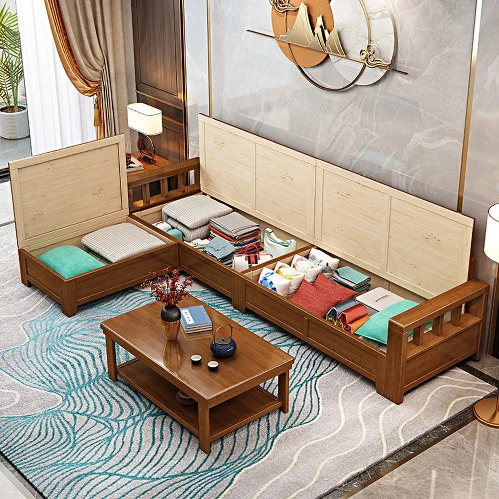 Modern Fabric Sofa Set for Small Living Room, Wood Frame, Storage, Easy Clean